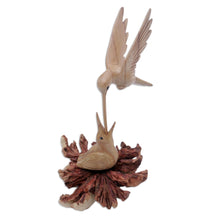 Load image into Gallery viewer, Carved Jempinis Wood Bird Sculpture with Natural Base - Mother Bird | NOVICA