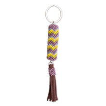 Load image into Gallery viewer, Beaded Leather Keychain and Bag Charm Handmade in Guatemala - Absolute Harmony | NOVICA