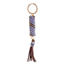 Load image into Gallery viewer, Beaded Leather Keychain and Bag Charm Handmade in Guatemala - Tranquil Ocean | NOVICA