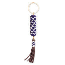 Load image into Gallery viewer, Beaded Leather Keychain and Bag Charm Handmade in Guatemala - Diamond Blue | NOVICA