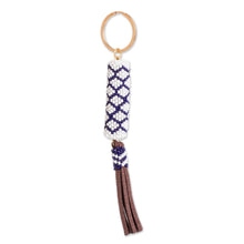 Load image into Gallery viewer, Beaded Leather Keychain and Bag Charm Handmade in Guatemala - Diamond White | NOVICA