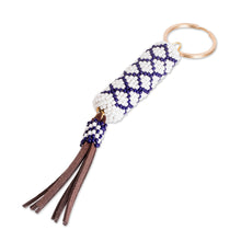 Load image into Gallery viewer, Beaded Leather Keychain and Bag Charm Handmade in Guatemala - Diamond White | NOVICA