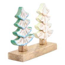 Load image into Gallery viewer, Mango Wood Snowy Tree Sculpture Hand-Carved in India - Snowy Forest | NOVICA