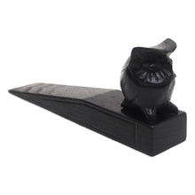 Load image into Gallery viewer, Jempinis Wood Door Stop with Little Black Owl - Mysterious Black Owl | NOVICA