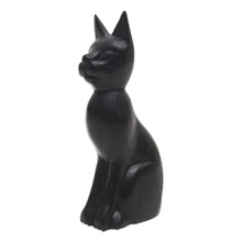 Load image into Gallery viewer, Black Cat Sculpture Hand-Carved from Jempinis Wood in Bali - Cunning Black Cat | NOVICA