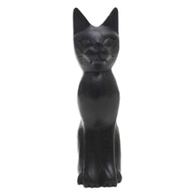 Load image into Gallery viewer, Black Cat Sculpture Hand-Carved from Jempinis Wood in Bali - Cunning Black Cat | NOVICA