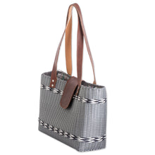 Load image into Gallery viewer, Handwoven Recycled Vinyl Cord Grey Shoulder Bag - Grey Winter | NOVICA