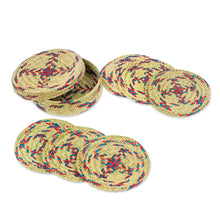 Load image into Gallery viewer, Set of 6 Blue and Red Natural Fiber Coasters from Mexico - Red Eco | NOVICA