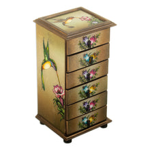 Load image into Gallery viewer, Hummingbirds Reverse Painted Glass Jewelry Box from Peru - Flying Hummingbirds | NOVICA