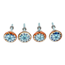 Load image into Gallery viewer, Set of 4 Handcrafted Ceramic Floral Knobs from Mexico - Floral Convenience | NOVICA