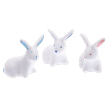 Load image into Gallery viewer, Set of 3 Ceramic Bunny Figurines in Pink and Blue Tones - Lucky Friends | NOVICA