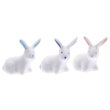 Load image into Gallery viewer, Set of 3 Ceramic Bunny Figurines in Pink and Blue Tones - Lucky Friends | NOVICA