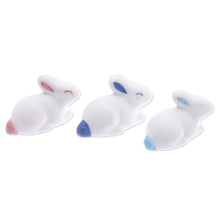 Load image into Gallery viewer, Set of 3 Ceramic Figurines of Bunnies in Pink and Blue Tones - Gentle Triplets | NOVICA