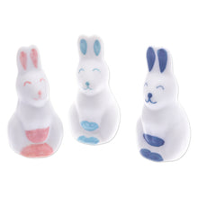 Load image into Gallery viewer, Set of 3 Ceramic Figurines of Pink and Blue Bunnies - Sweet Reunion | NOVICA