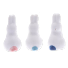 Load image into Gallery viewer, Set of 3 Ceramic Figurines of Pink and Blue Bunnies - Sweet Reunion | NOVICA
