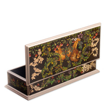 Load image into Gallery viewer, Leafy Reverse-Painted Glass Decorative Box with Lion Theme - Courageous King | NOVICA