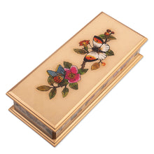 Load image into Gallery viewer, Floral Reverse-Painted Glass Decorative Box with Butterfly - Floral Hope | NOVICA