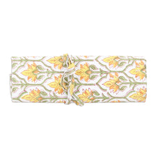 Load image into Gallery viewer, Cotton Roll Pencil Case with Hand-Block Printed Floral Motif - Glorious Buttercup | NOVICA