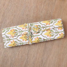 Load image into Gallery viewer, Cotton Roll Pencil Case with Hand-Block Printed Floral Motif - Glorious Buttercup | NOVICA