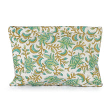 Load image into Gallery viewer, Hand-Block Printed Leaf Floral-Themed Cotton Cosmetic Bag - Leafy Friends | NOVICA