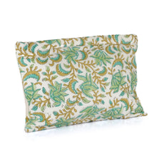 Load image into Gallery viewer, Hand-Block Printed Leaf Floral-Themed Cotton Cosmetic Bag - Leafy Friends | NOVICA