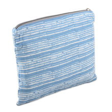 Load image into Gallery viewer, Cotton Cosmetic Bag with Hand-Block Printed Striped Pattern - Sky Contours | NOVICA