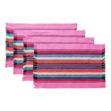 Load image into Gallery viewer, Handwoven Cotton Bubblegum Placemats with Napkins (Set of 4) - Bubblegum Paths | NOVICA