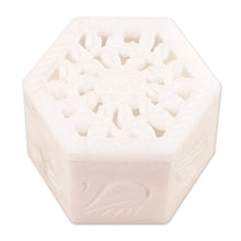 Load image into Gallery viewer, Handcrafted Alabaster Jali Jewelry Box from India - Blooming Traditions | NOVICA