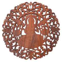 Load image into Gallery viewer, Brown Suar Wood Leafy Relief Panel of Sage Buddha - Vitarka Sage | NOVICA