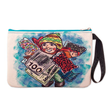 Load image into Gallery viewer, Wristlet with Frugal Ekeko Print and Zippered Closure - Ekeko Celebration | NOVICA