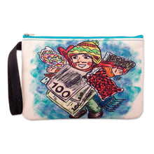 Load image into Gallery viewer, Wristlet with Frugal Ekeko Print and Zippered Closure - Ekeko Celebration | NOVICA