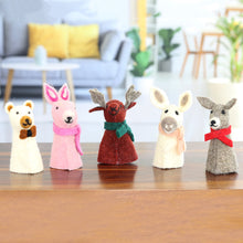 Load image into Gallery viewer, 5 Wool Felt Farm Animal Bottle Toppers Handmade in India - Barnyard Holiday | NOVICA