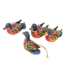 Load image into Gallery viewer, Handcrafted Jempinis Wood Duck Ornaments (Set of 4) - Dazzling Plumage | NOVICA
