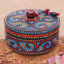 Load image into Gallery viewer, Hand-Painted Mango Wood Decorative Box in Blue - Blue Specks | NOVICA