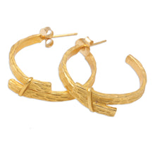 Load image into Gallery viewer, 18k Gold-Plated Modern Half-Hoop Earrings Crafted in Bali - Connecting Branches | NOVICA