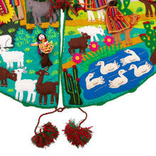 Load image into Gallery viewer, Cotton Blend Applique Christmas Tree Skirt of Andean Scene - Holiday Excitement | NOVICA
