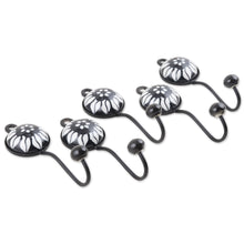 Load image into Gallery viewer, Set of 5 Ceramic Coat Hooks with Hand-Painted Floral Details - Night Blooming | NOVICA