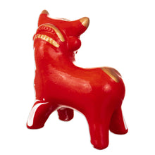 Load image into Gallery viewer, Traditional Andean Handcrafted Ceramic Bull Sculpture in Red - Red Guardian of the Andes | NOVICA