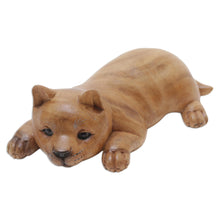 Load image into Gallery viewer, Wood Figurine of Resting Kitten Hand-Carved in Bali - Lazy Kitten | NOVICA