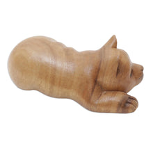 Load image into Gallery viewer, Wood Figurine of Resting Kitten Hand-Carved in Bali - Lazy Kitten | NOVICA