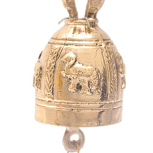 Load image into Gallery viewer, Pair of Brass Bell Ornaments with Elephants and Red Ribbons - Elephant Tune | NOVICA