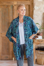 Load image into Gallery viewer, Handcrafted Batik Rayon Kimono Jacket with Leafy Pattern - Teal Jungle | NOVICA