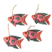 Load image into Gallery viewer, Set of 4 Crocodile Wood Hand-Painted Fish Ornaments - Vibrant Shoal | NOVICA