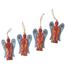 Load image into Gallery viewer, Set of 4 Suar Wood Hand-Painted Angel Ornaments - Festive Heaven | NOVICA