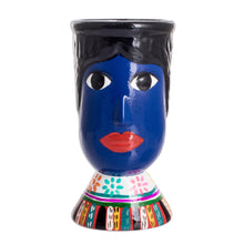 Load image into Gallery viewer, Blue Hand-Painted Double Face Ceramic Flower Pot - St. Anthony | NOVICA