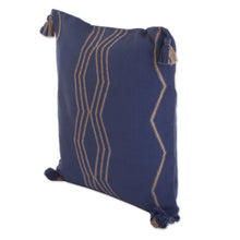 Load image into Gallery viewer, Handloomed Geometric Indigo and Beige Cotton Cushion Cover - Indigo Directions | NOVICA