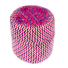 Load image into Gallery viewer, Fuchsia Basket with Lid Hand-Woven from Palm Fiber in Mexico - Tiger in Fuchsia | NOVICA