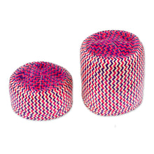 Load image into Gallery viewer, Fuchsia Basket with Lid Hand-Woven from Palm Fiber in Mexico - Tiger in Fuchsia | NOVICA