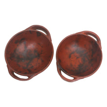 Load image into Gallery viewer, Pair of Brown Ceramic Serving Bowls Crafted in Indonesia - Brown Feast | NOVICA