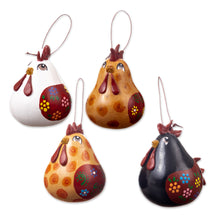 Load image into Gallery viewer, Set of 4 Handcrafted Hen Ornaments Painted in Warm Hues - Chatty Hens | NOVICA